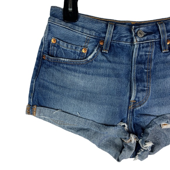 Levi's 501 Jean Shorts Womens Size 26 Distressed Denim Blue - Picture 3 of 14